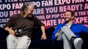 Mads Mikkelsen and Hugh Dancy at Fan Expo Boston Hannibal panel (1)