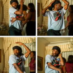Four photos of the same man in various dance move positions.