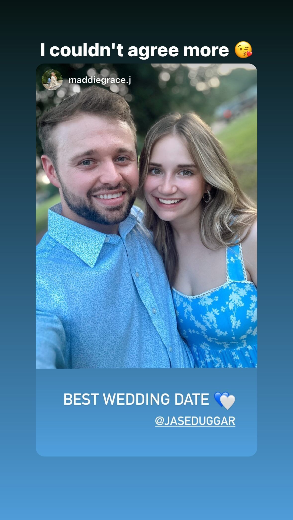 Jason Duggar reposted photos of himself and Maddie Jones on his Instagram Story