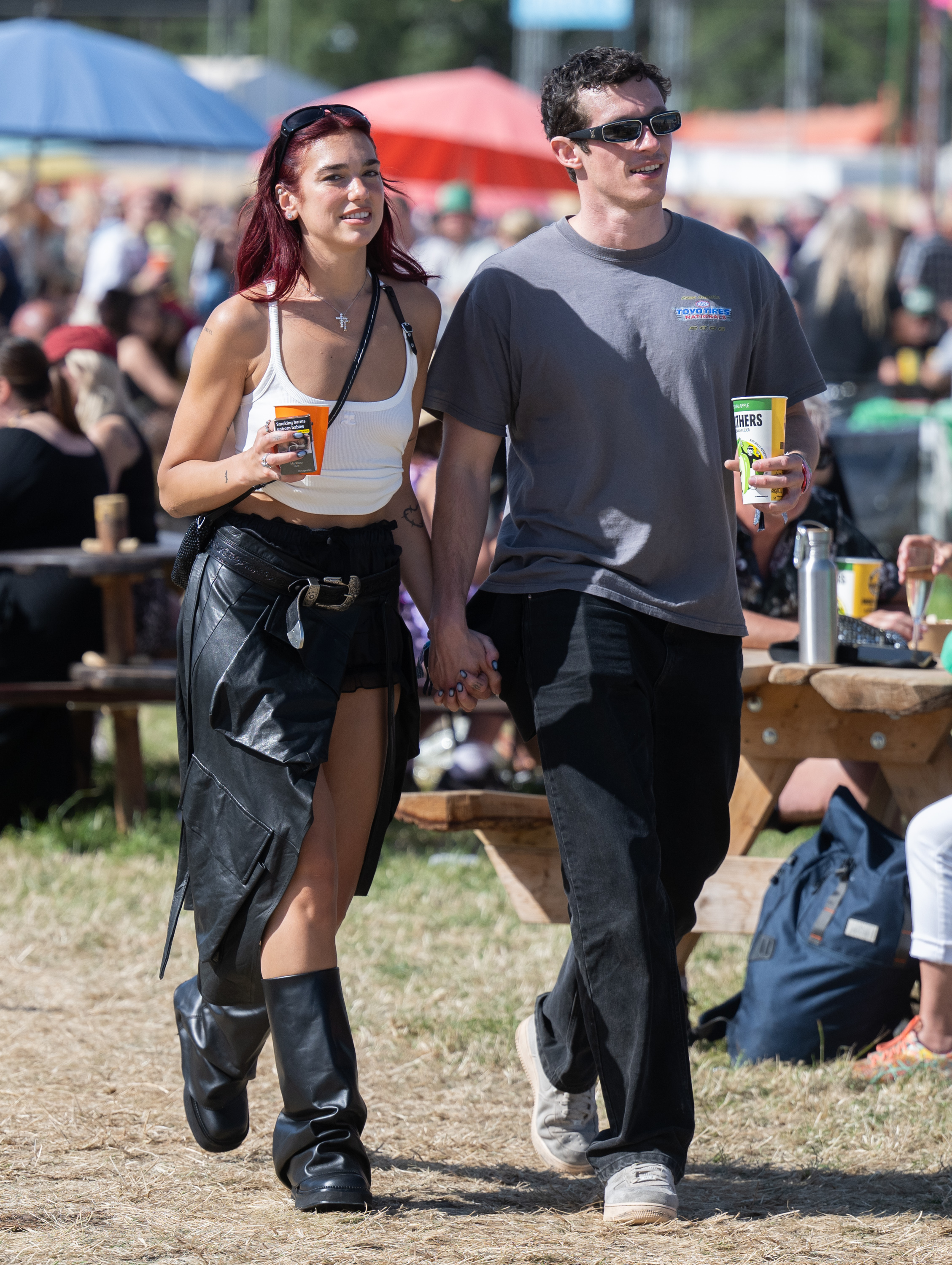 Dua was pictured with boyfriend Callum Turner during day four of Glastonbury Festival