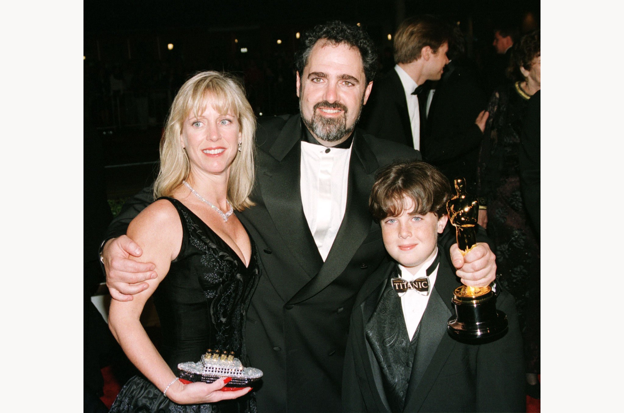 Here Jon Landau poses with his wife Julie son Jaime at the Paramount/Fox post-Oscar party in Beverly Hills