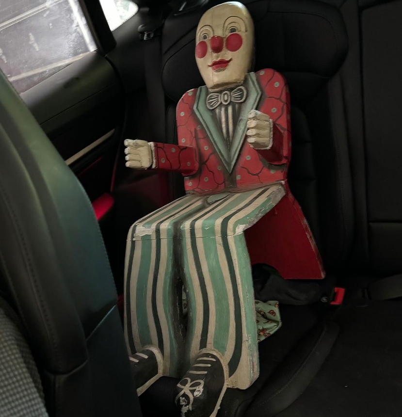 Billie also shared this strange clown seat in the back of a car