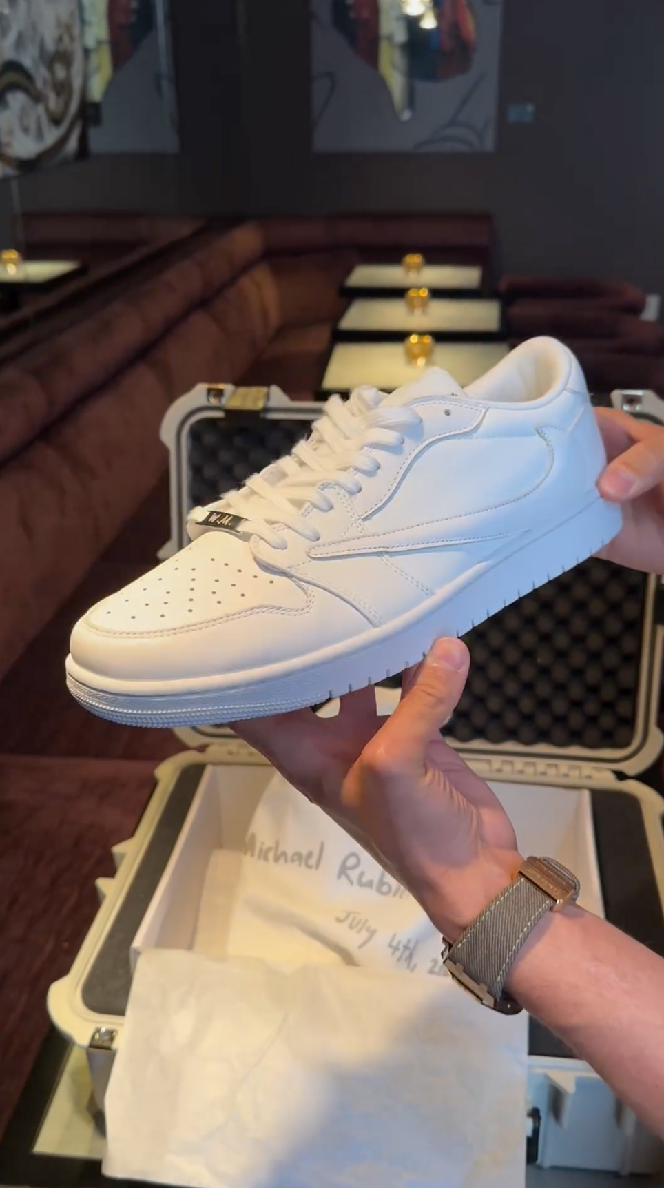 Rubin teamed up with rapper Travis Scott to give each guest a custom-made Nike Air Jordan sneaker