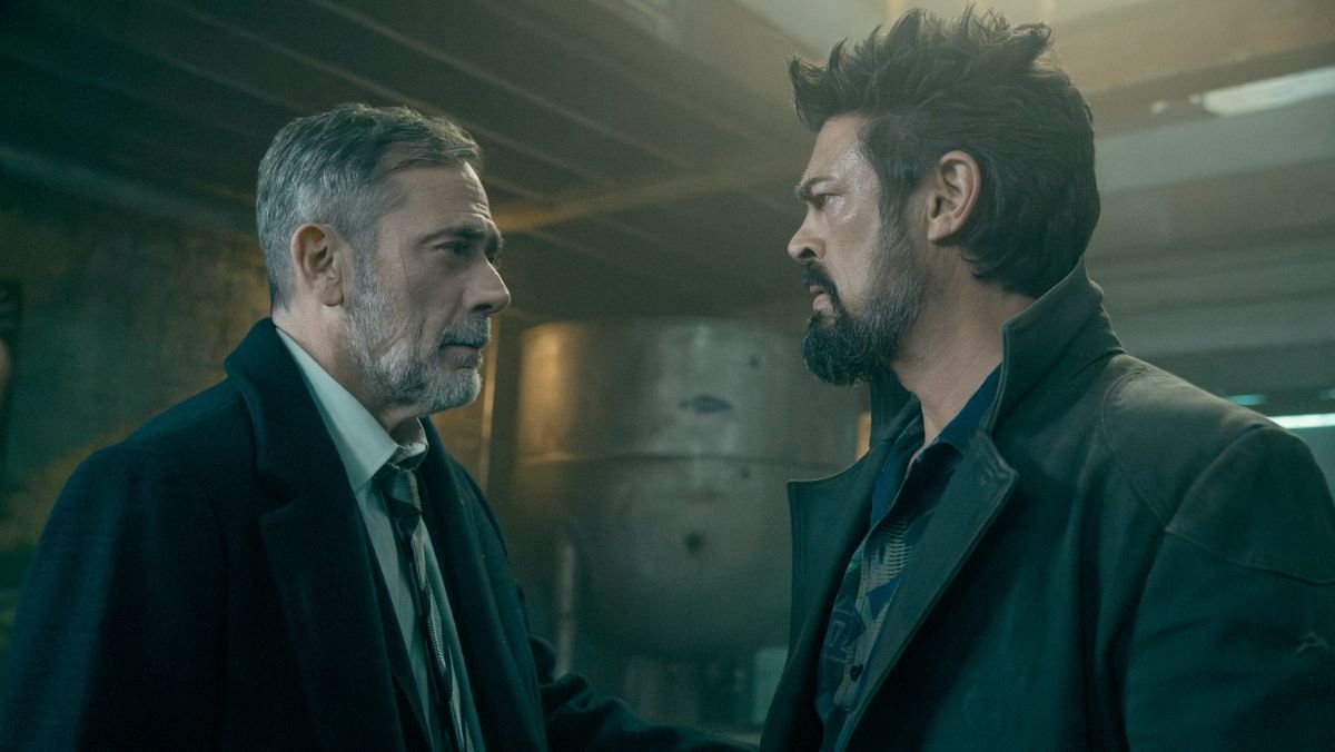 Joe Kessler and Billy Butcher, played by Jeffrey Dean Morgan and Karl Urban, have an intense staredown in the boys season four