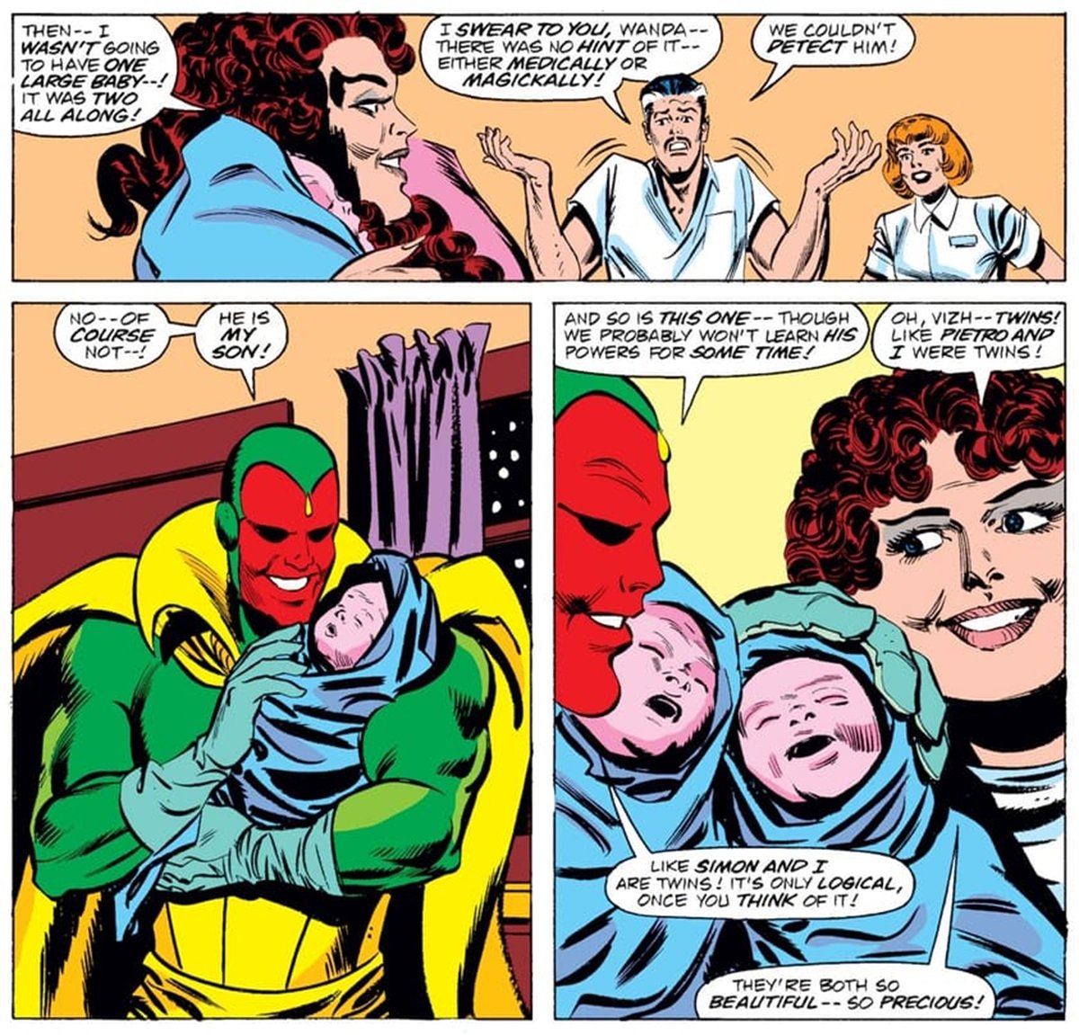 The birth of Billy and Tommy Maximoff, future Young Avengers Wiccan and Speed, in the pages of The Vision and the Scarlet Witch.