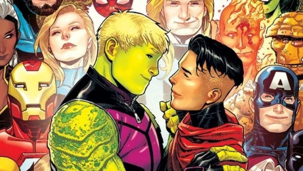 Wiccan marries his alien boyfriend Hulkling in the pages of Marvel Comics.