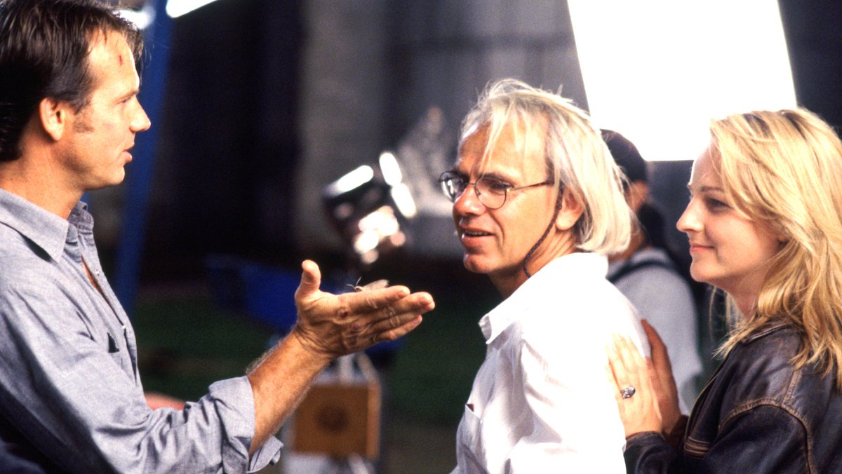 Bill Paxton, Jan de Bont, and Helen Hunt behind the scenes on Twister