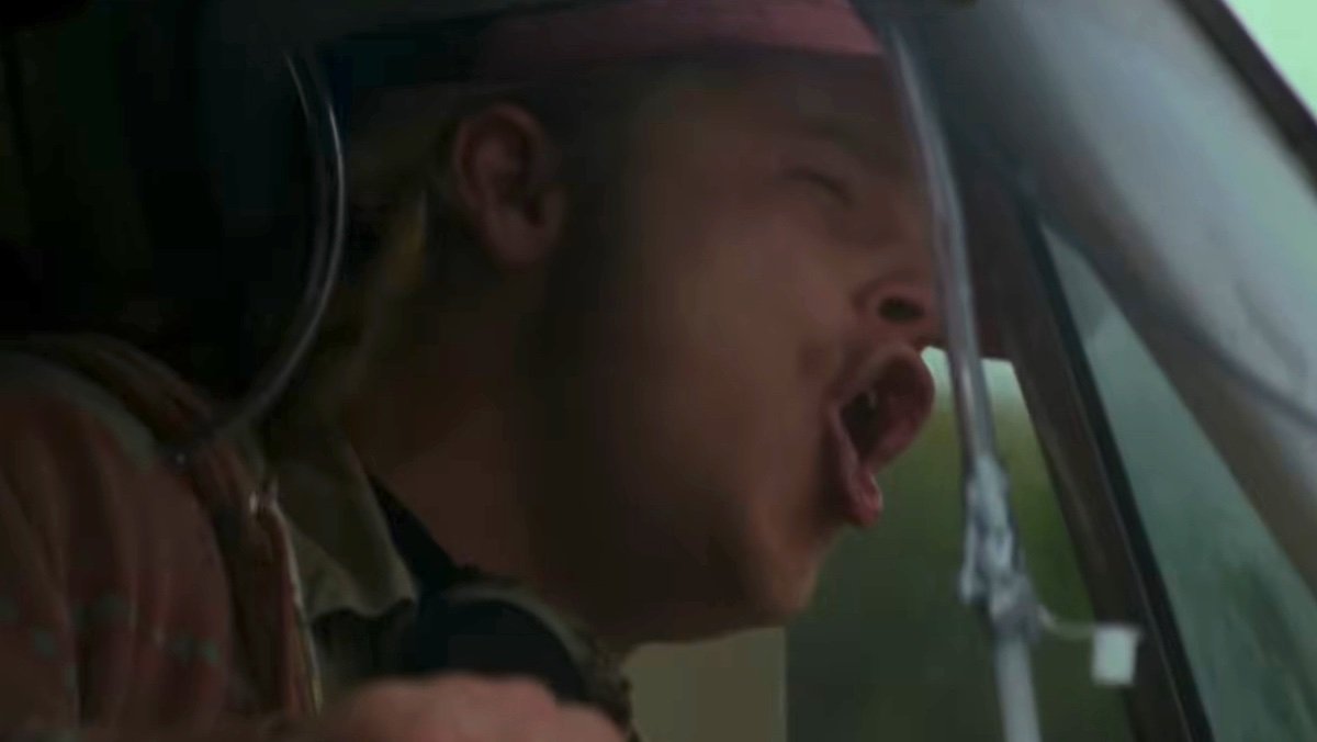 Philip Seymour Hoffman screams out a moving truck window in Twister