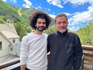 Director Ibrahim Nash'at (L) and producer Talal Derki at the Telluride Film Festival.
