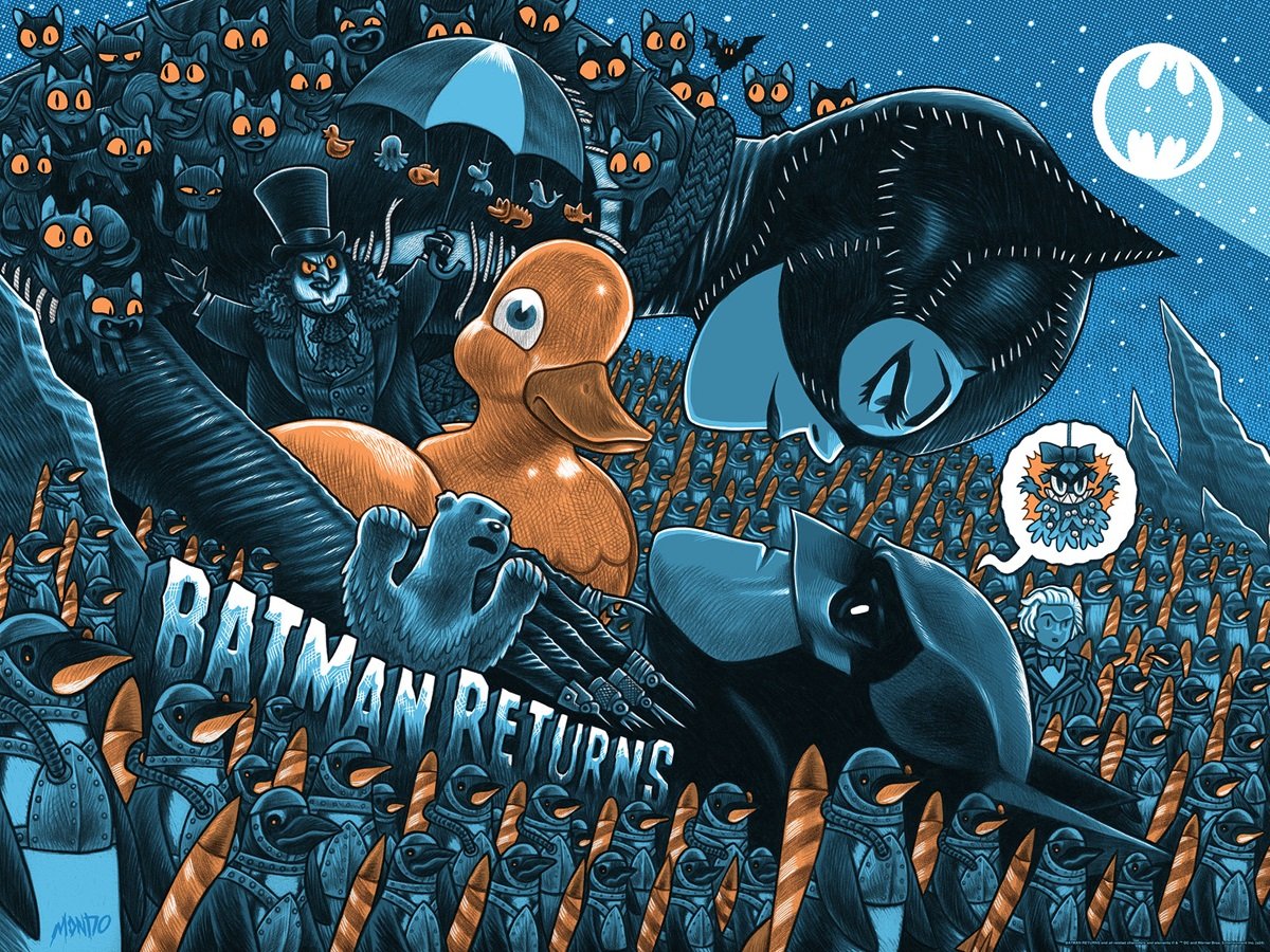 Dan Hipp's Mondo SDCC 2024 poster celebrating Batman Returns.