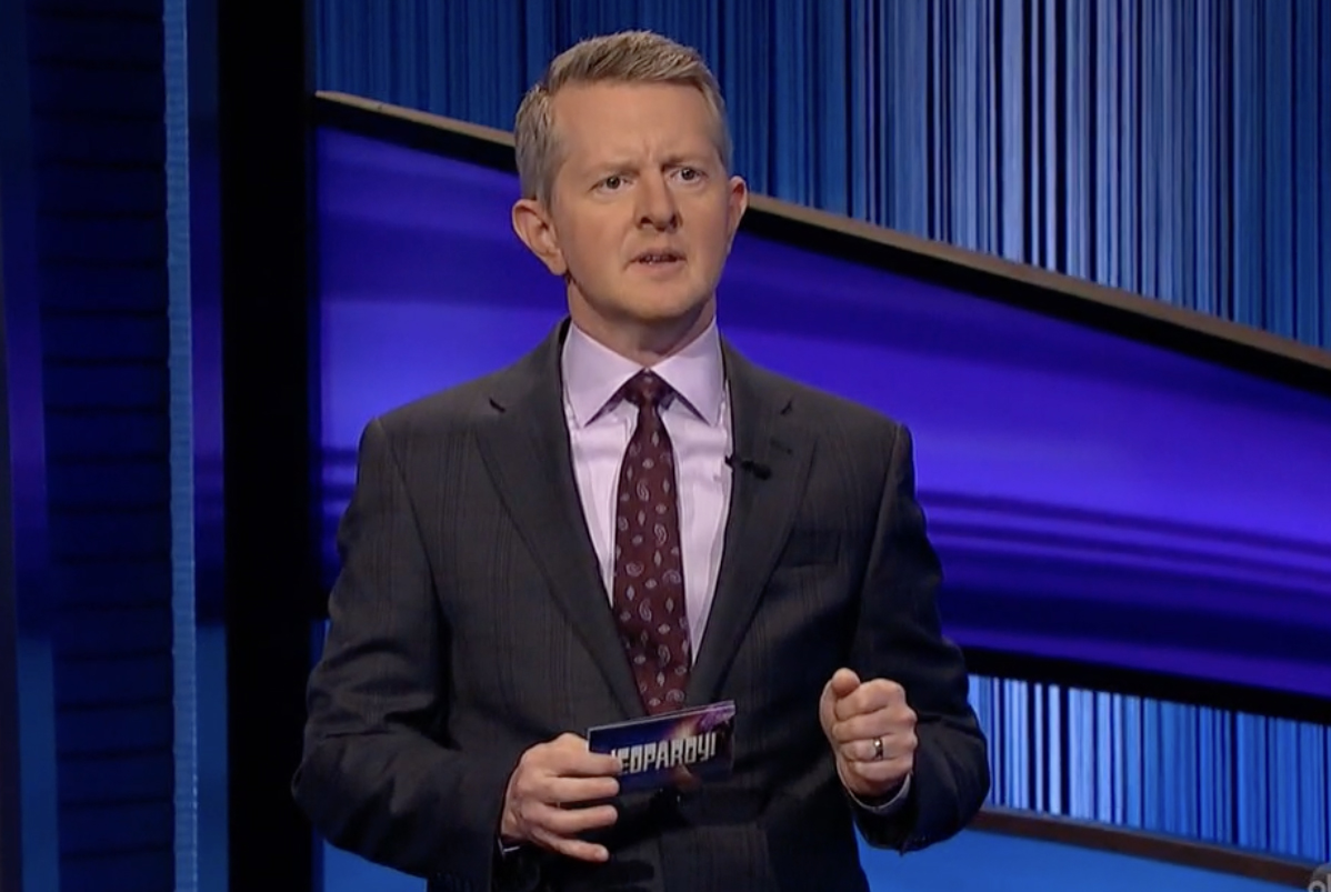 Sole Jeopardy! host Ken Jennings listening to Larry's story on Wednesday night