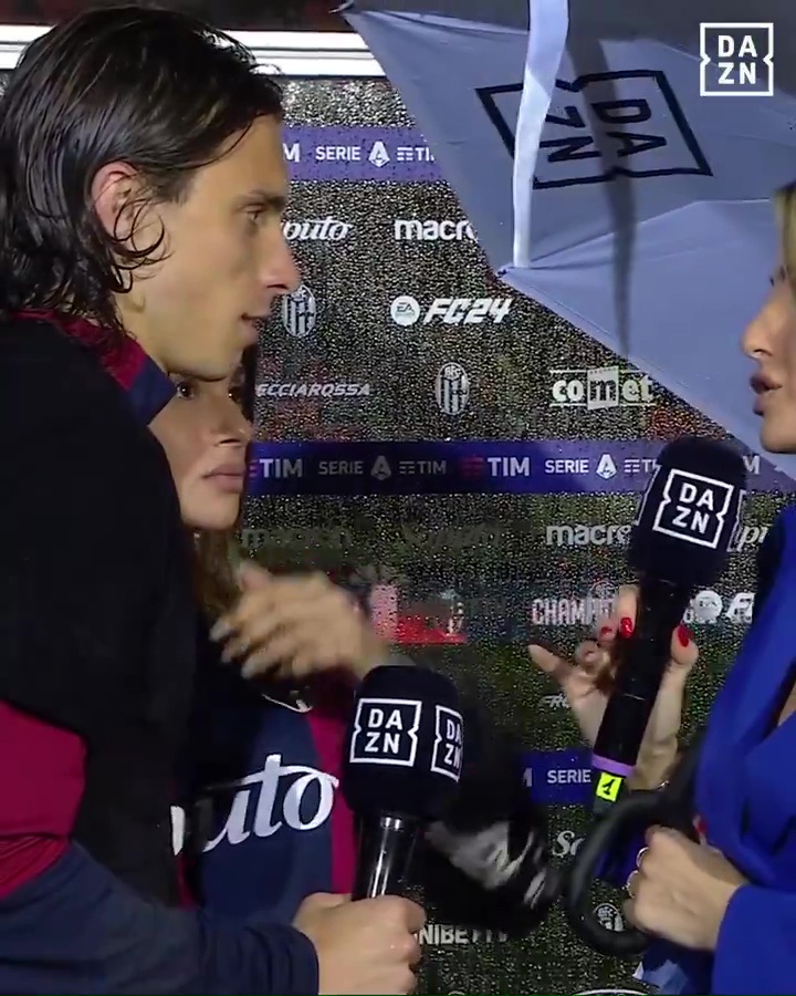 Benedetta then hugged Calafiori and glared at the reporter as the clip went viral