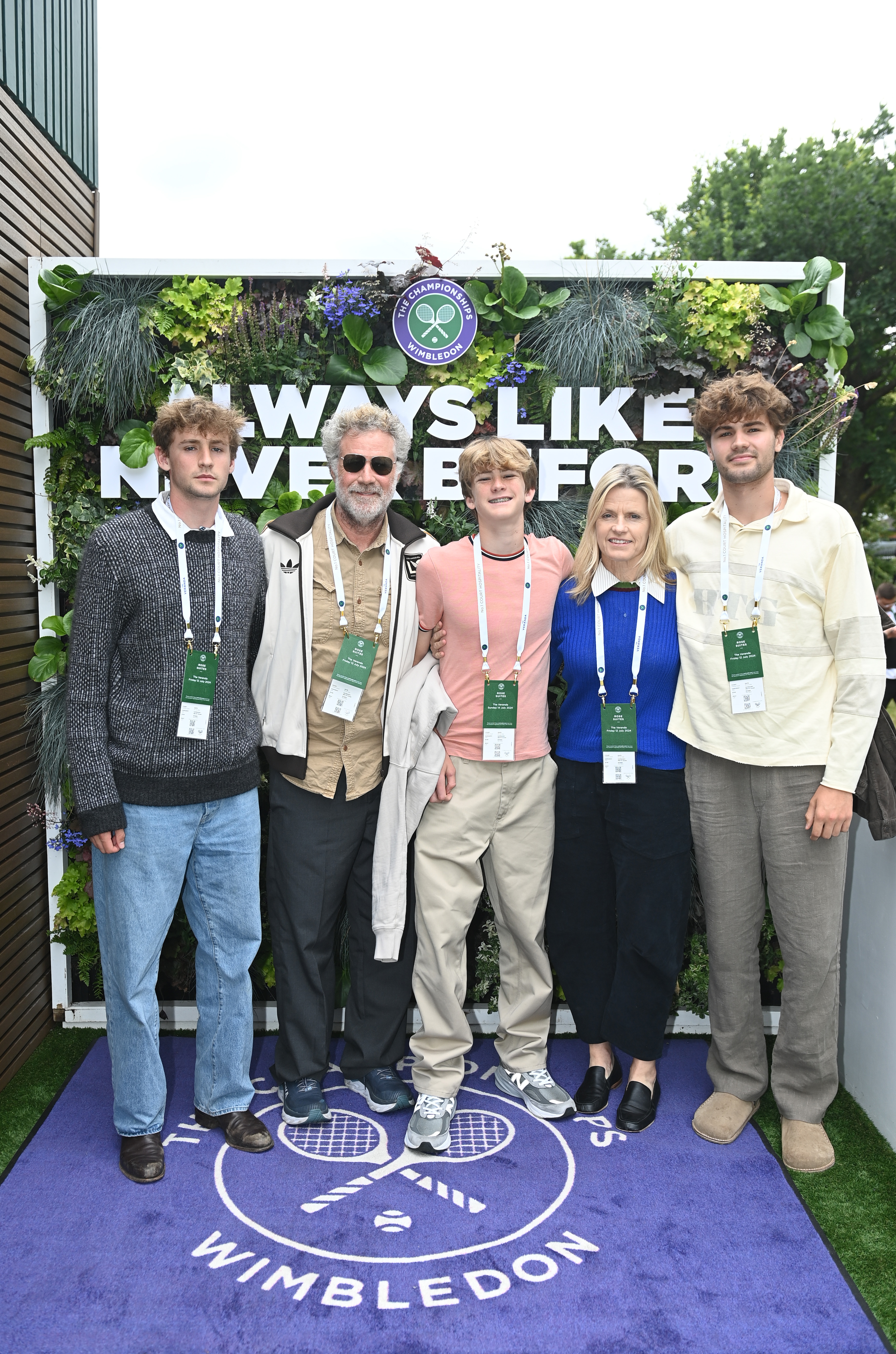 Magnus Ferrell, Will Ferrell, Axel Ferrell, Viveca Paulin, and Mattias Ferrell at the Wimbledon Tennis Championships