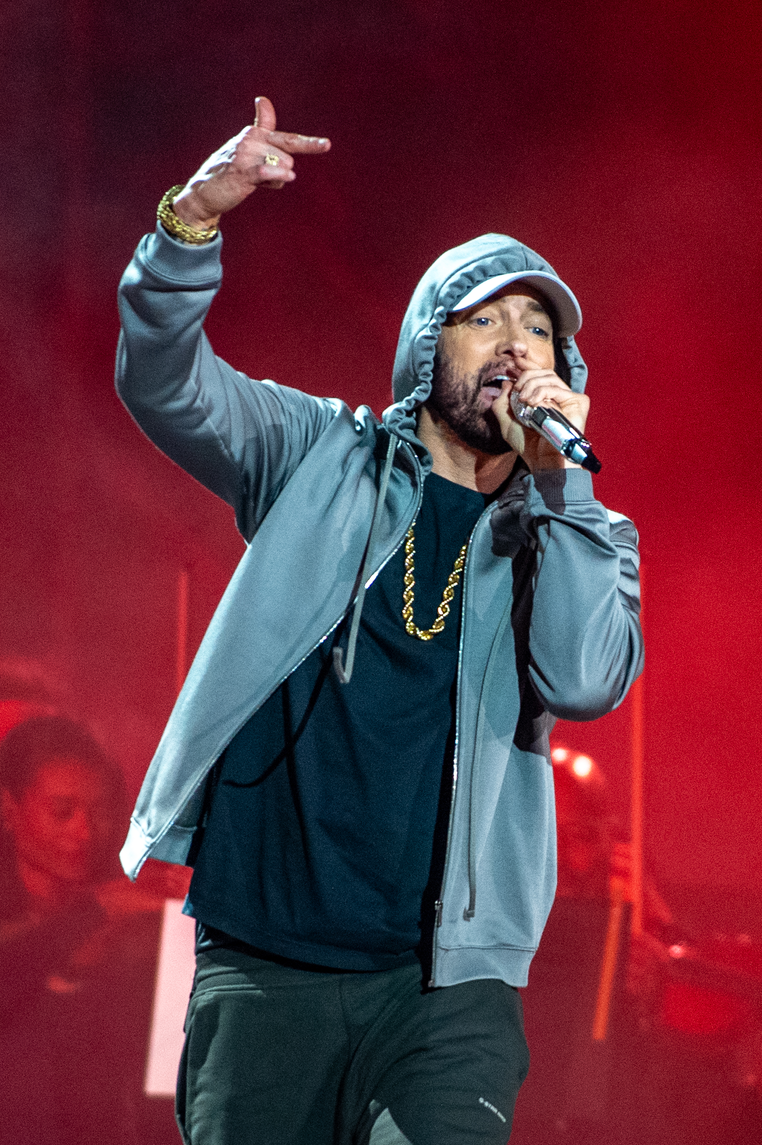 Eminem performs onstage at Live from Detroit: The Concert at Michigan Central in June