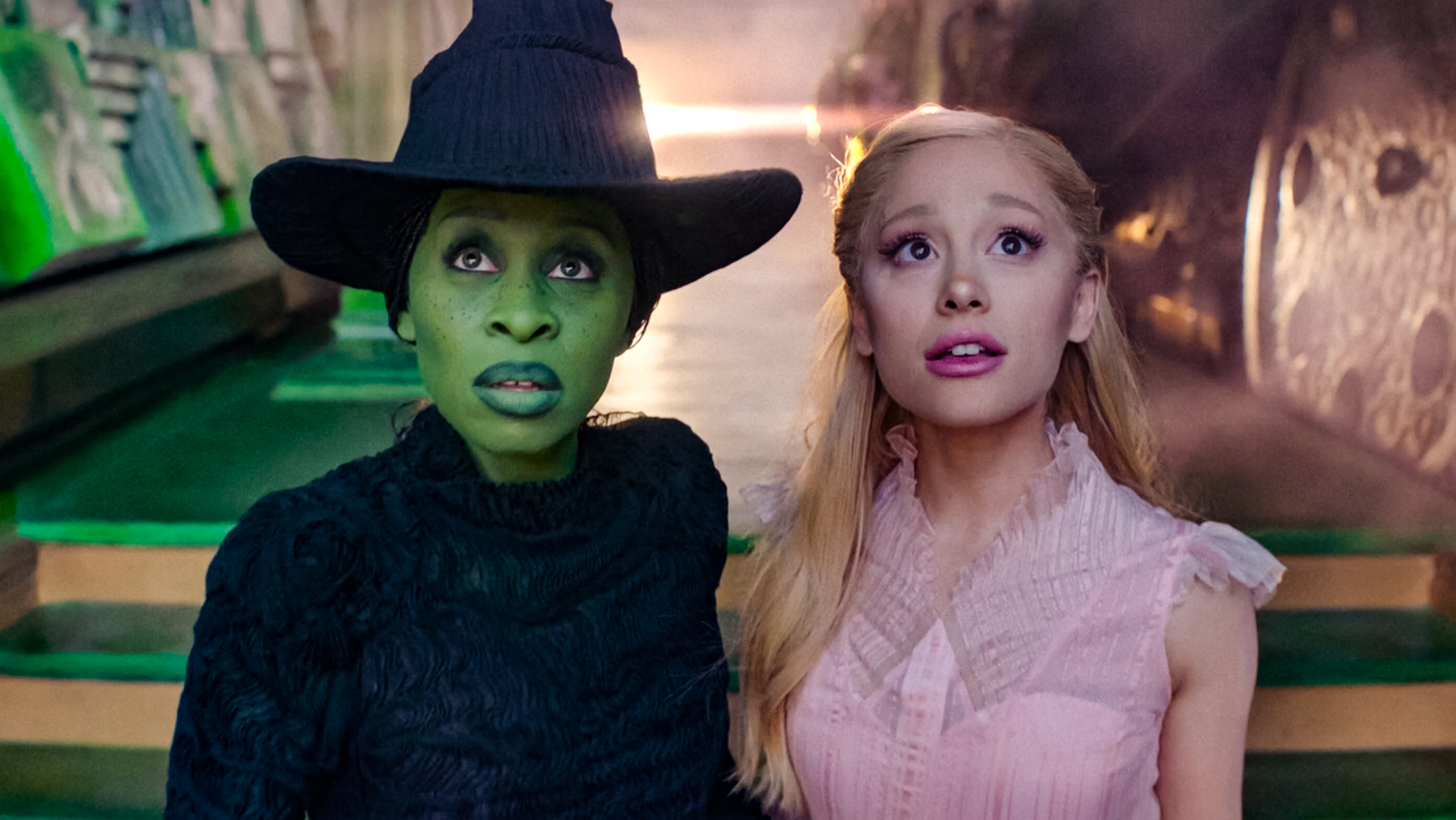Cynthia Erivo and Ariana Grande in a scene from the upcoming film Wicked
