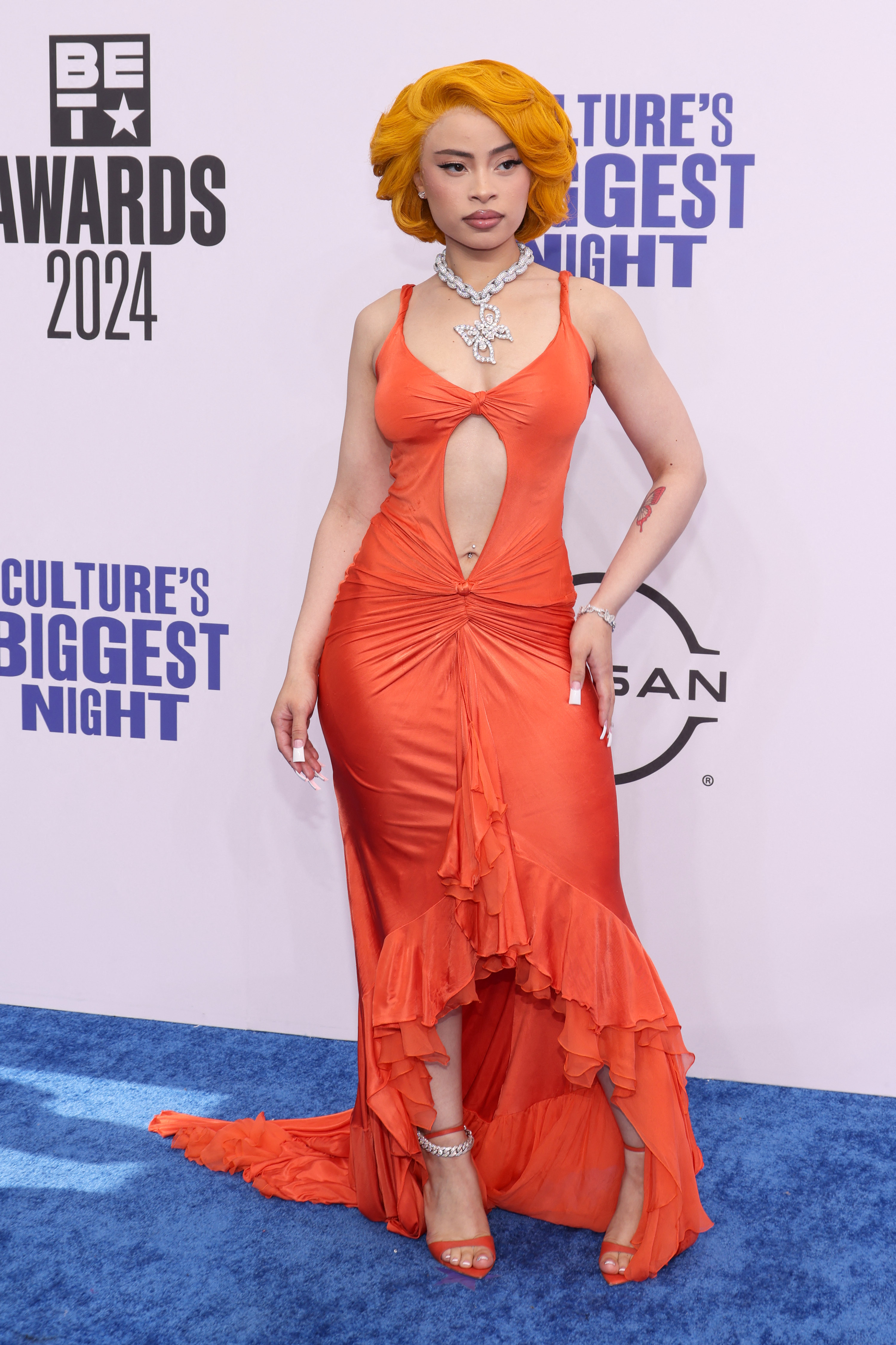 Ice Spice poses on the red carpet at the 2024 BET Awards on June 30 in Los Angeles, California
