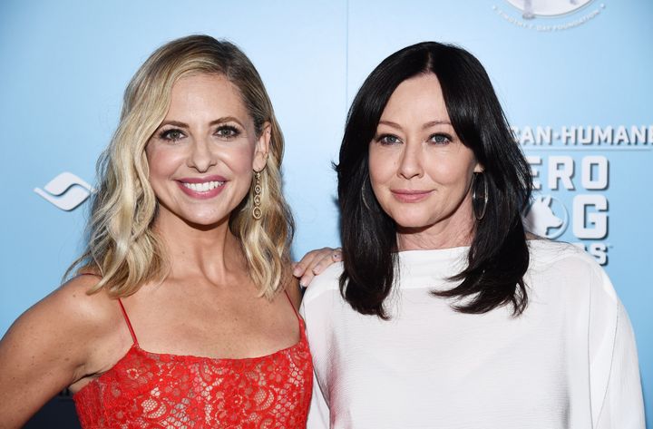 Gellar and Doherty arrive at the 9th Annual American Humane Hero Dog Awards at The Beverly Hilton in 2019.