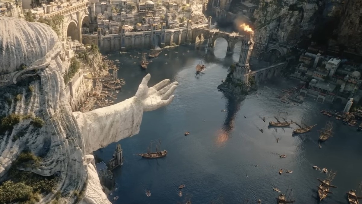 Screenshot from The Rings of Power showing the city of Numenor