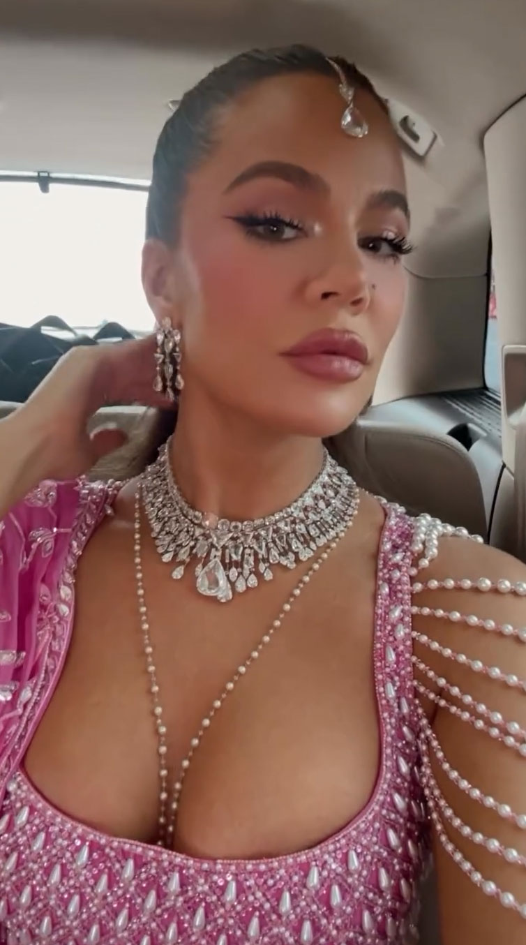 Khloé Kardashian shares selfies of herself while attending events for the Ambani wedding