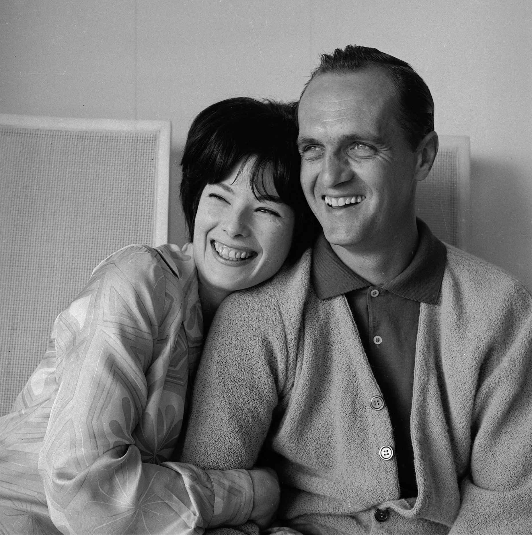 Bob Newhart and his wife Ginnie Newhart at their home in Westwood, Los Angeles, California on May 21, 1964