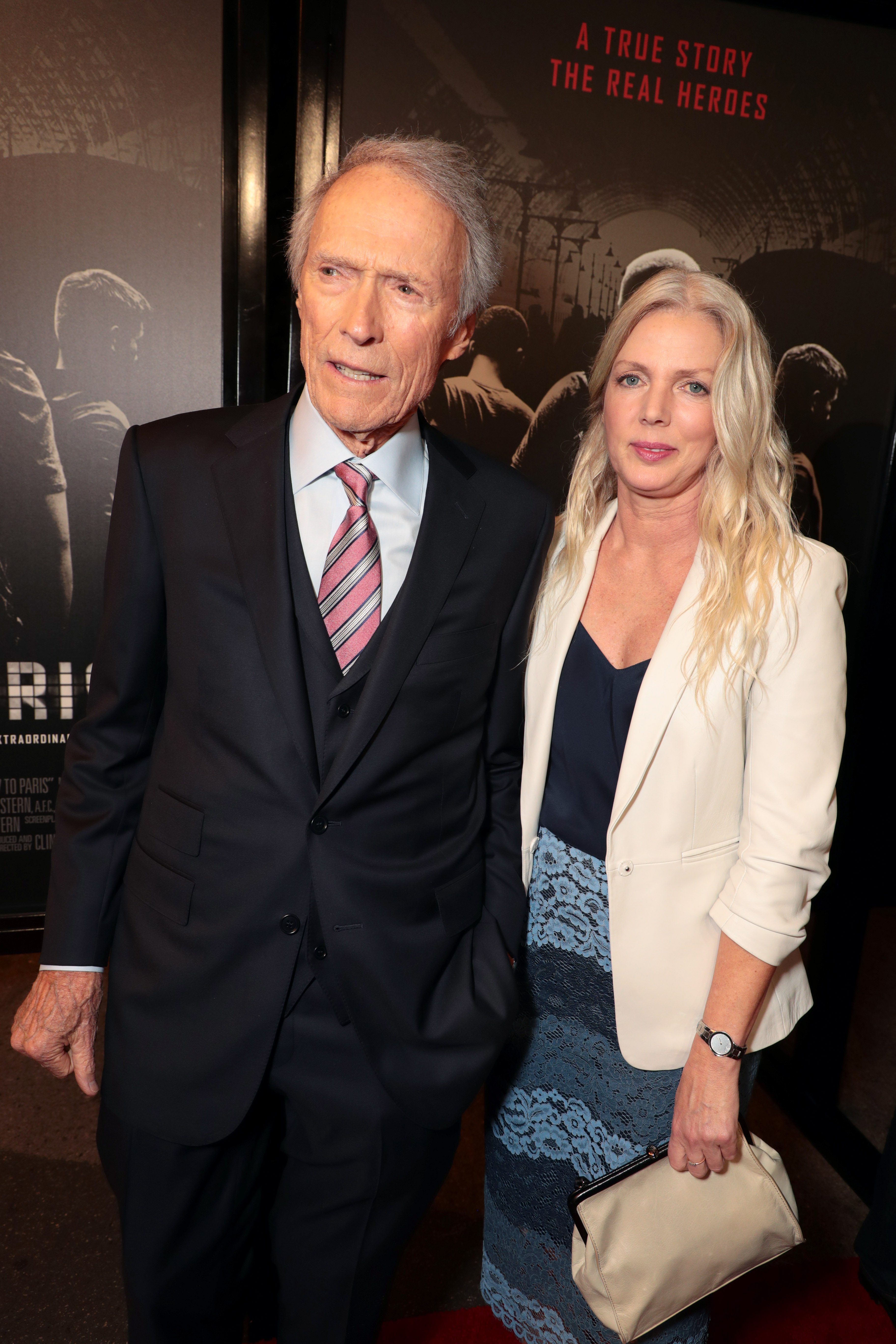 Clint Eastwood and Christina Sandera attend the premiere of The 15:17 to Paris on February 5, 2018