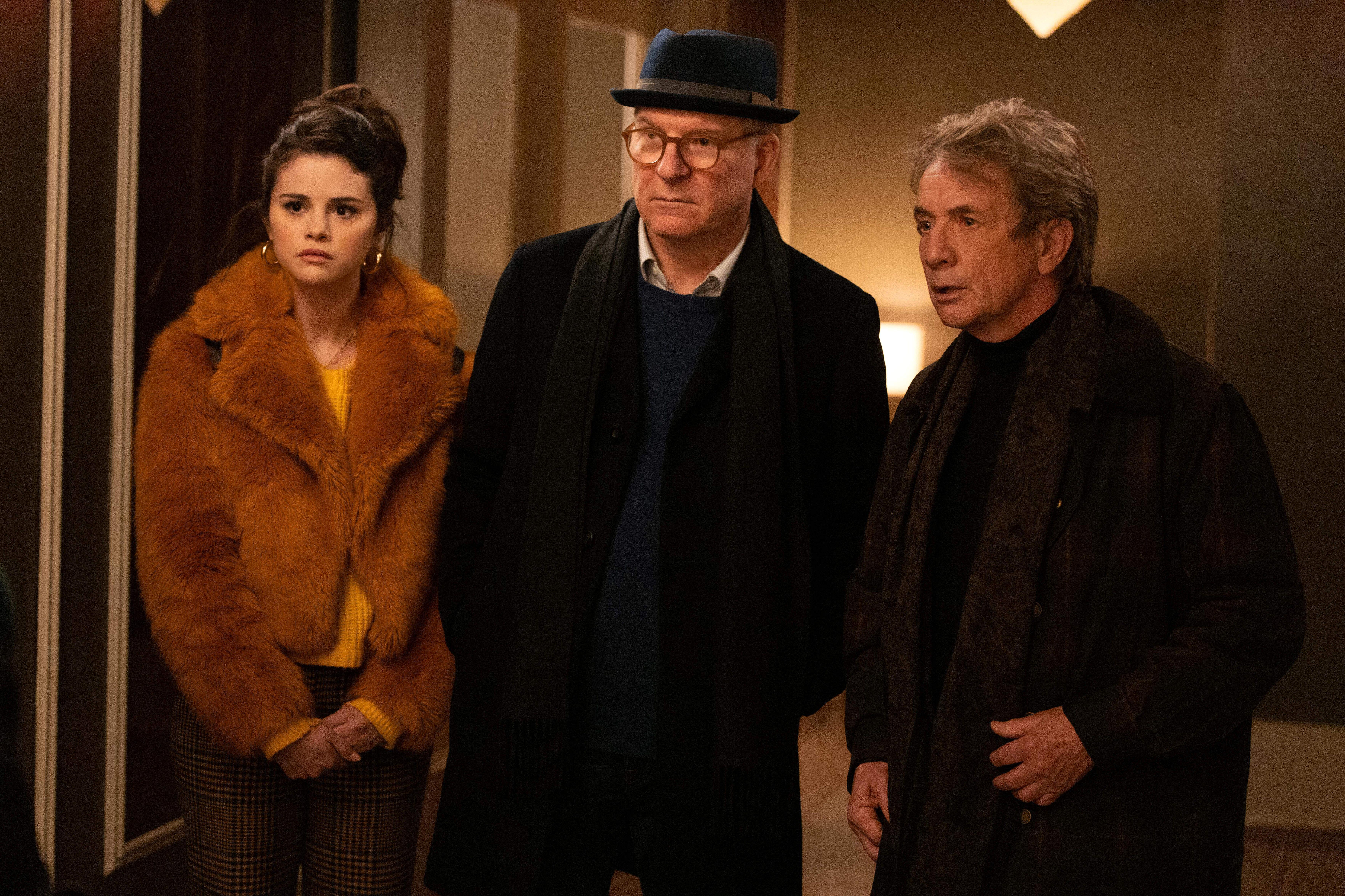 Selena Gomez, Steve Martin, and Martin Short in an episode of Only Murders In The Building