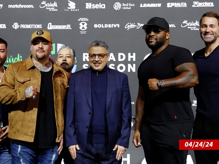 Andy Ruiz Jr. and Jarrell Miller pose during a press conferenc