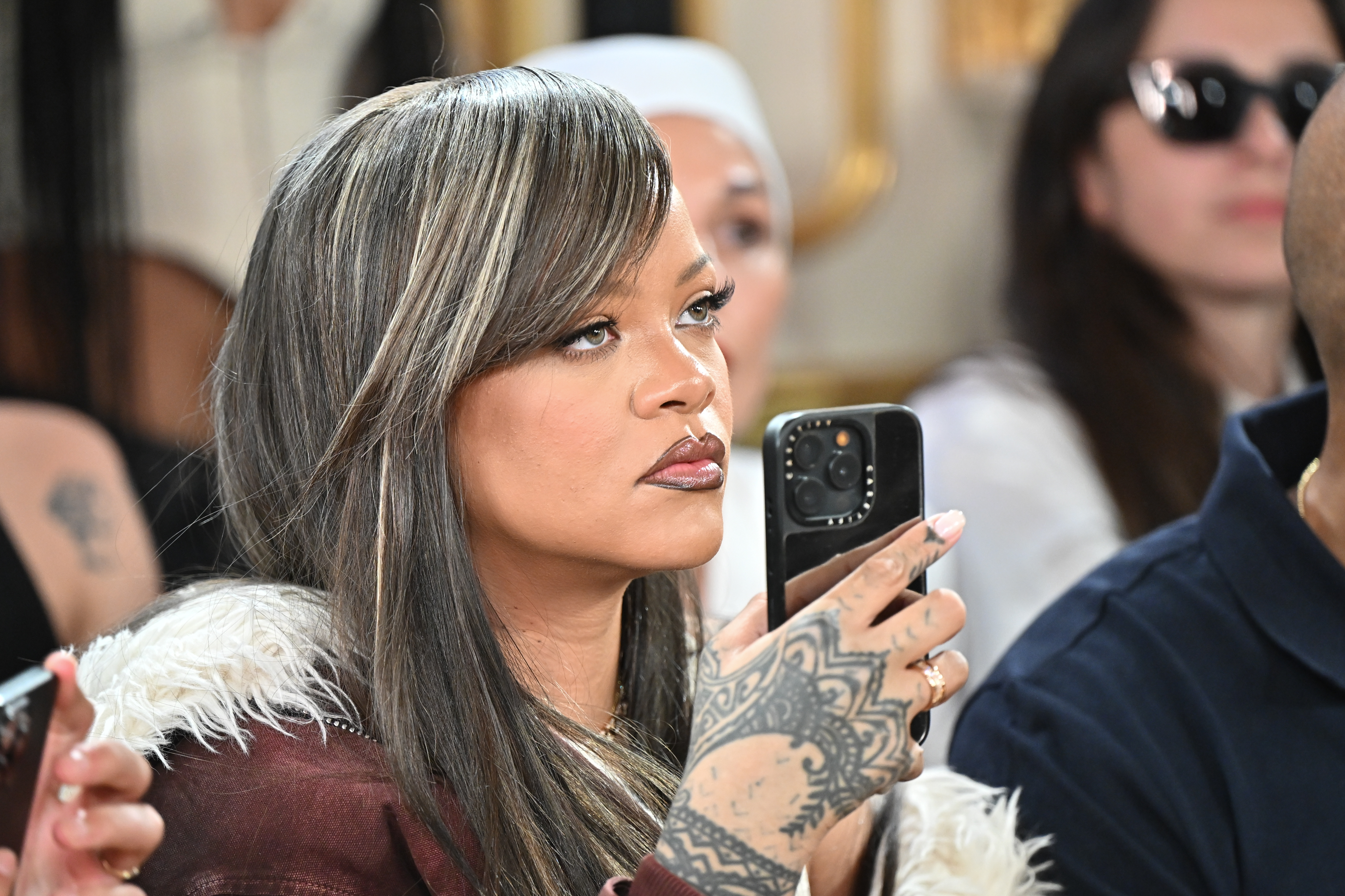 Rihanna at the A$AP Rocky X American Sabotage by AWGE Menswear Spring/Summer 2025 show during Paris Fashion Week