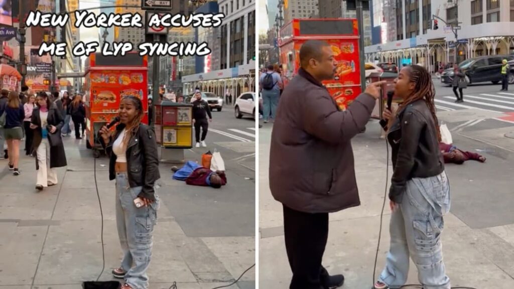 TikTok busker goes viral shutting down man accusing her of lip-syncing