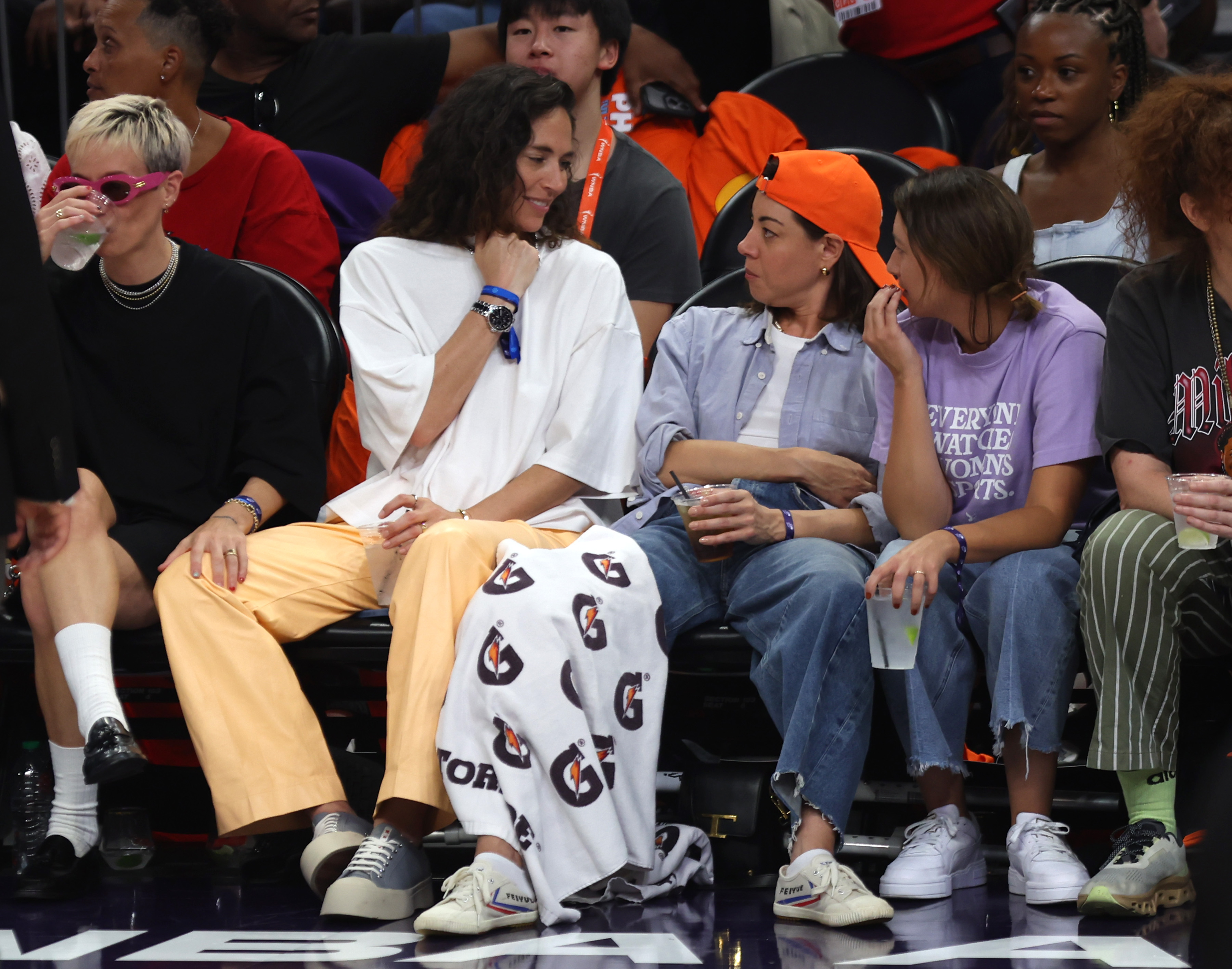 Aubrey Plaza was seen with crutches and an ice wrap on her knee during the WNBA All-Star game on July 20
