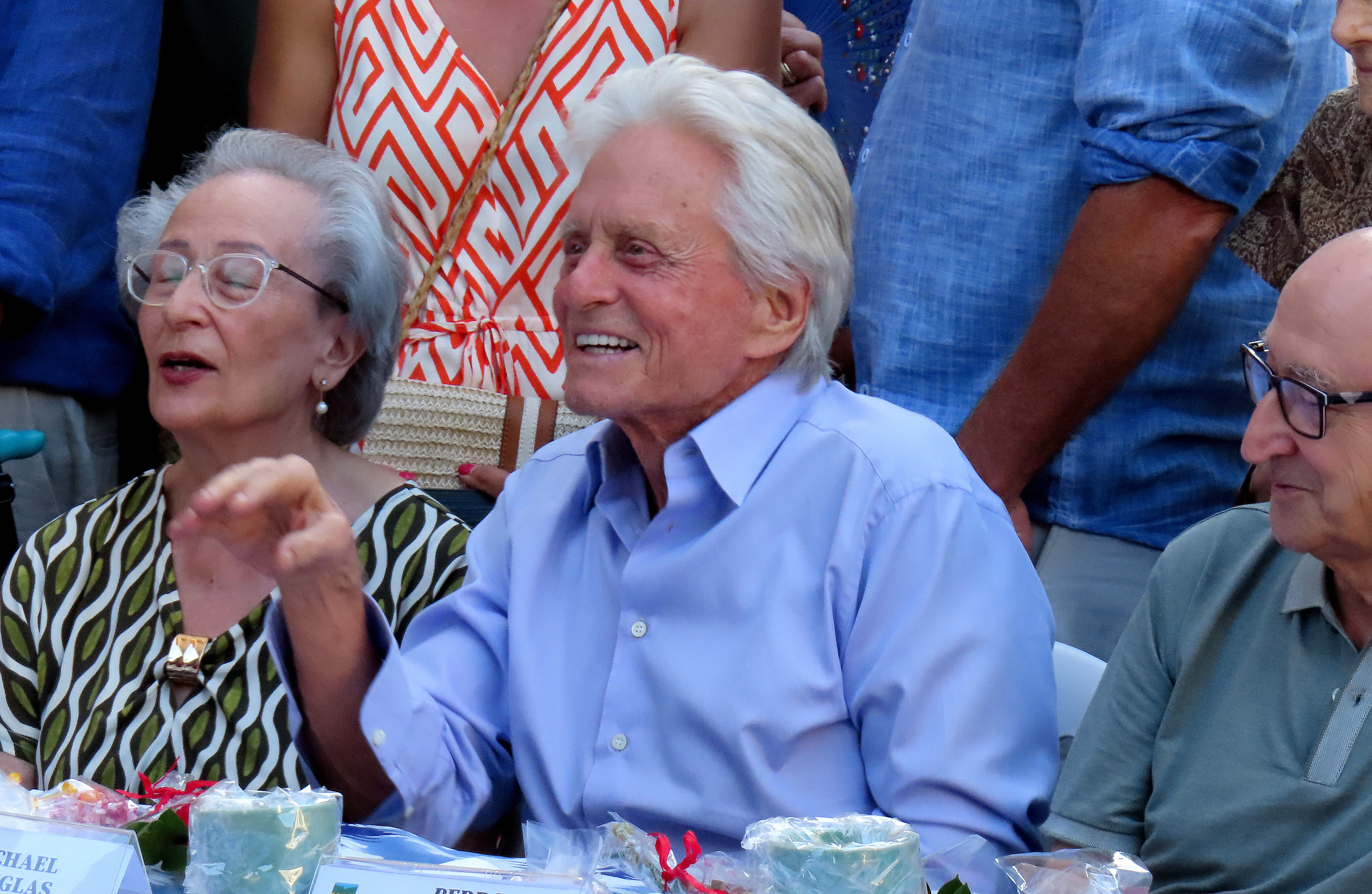 Michael Douglas was photographed beside other similarly aged Mallorca citizens outside Valldemossa Town Hall