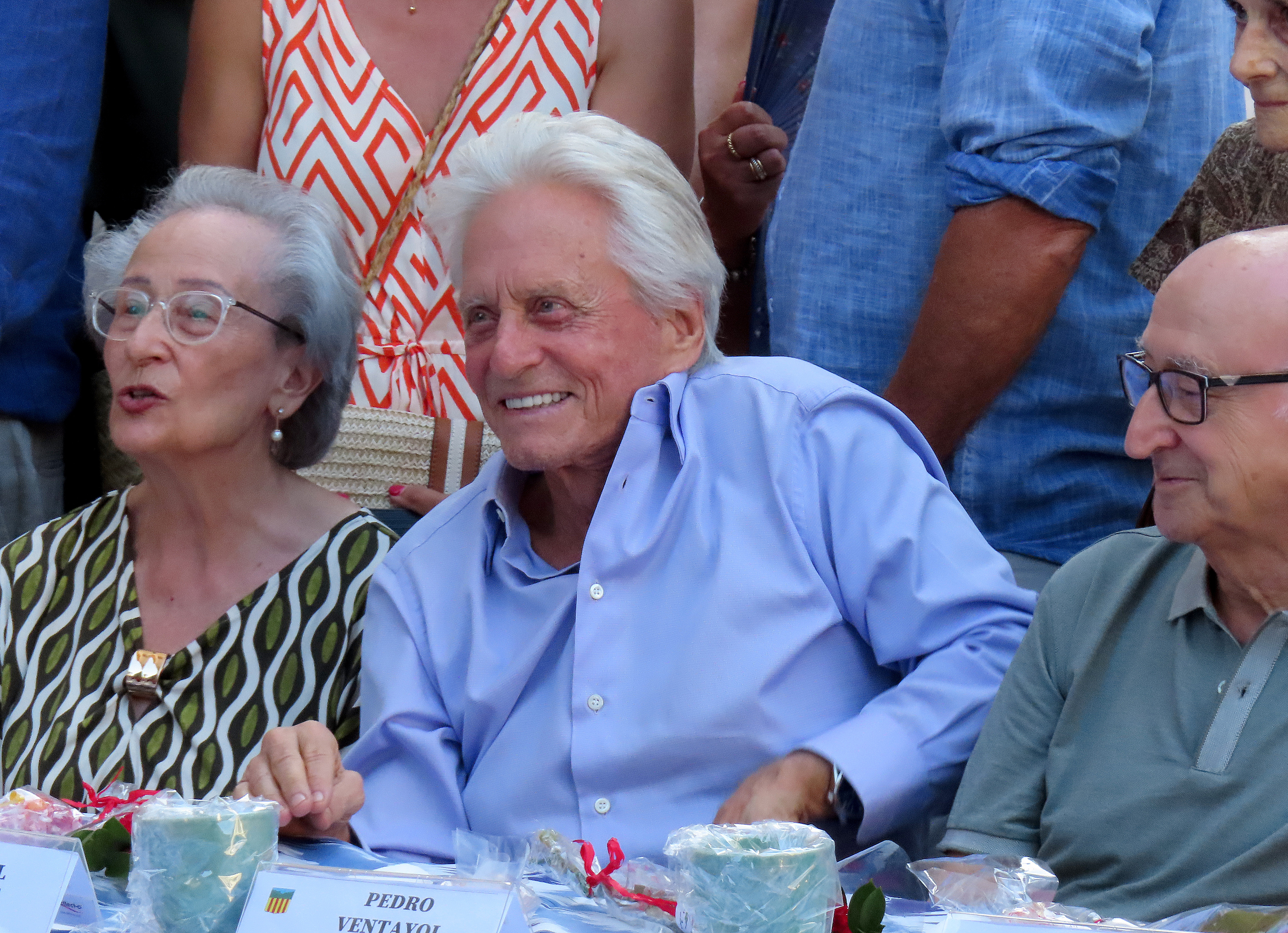 Michael Douglas was seen being celebrated in a tribute to octogenarians at a local Patron Saint Festival In Mallorca, Spain