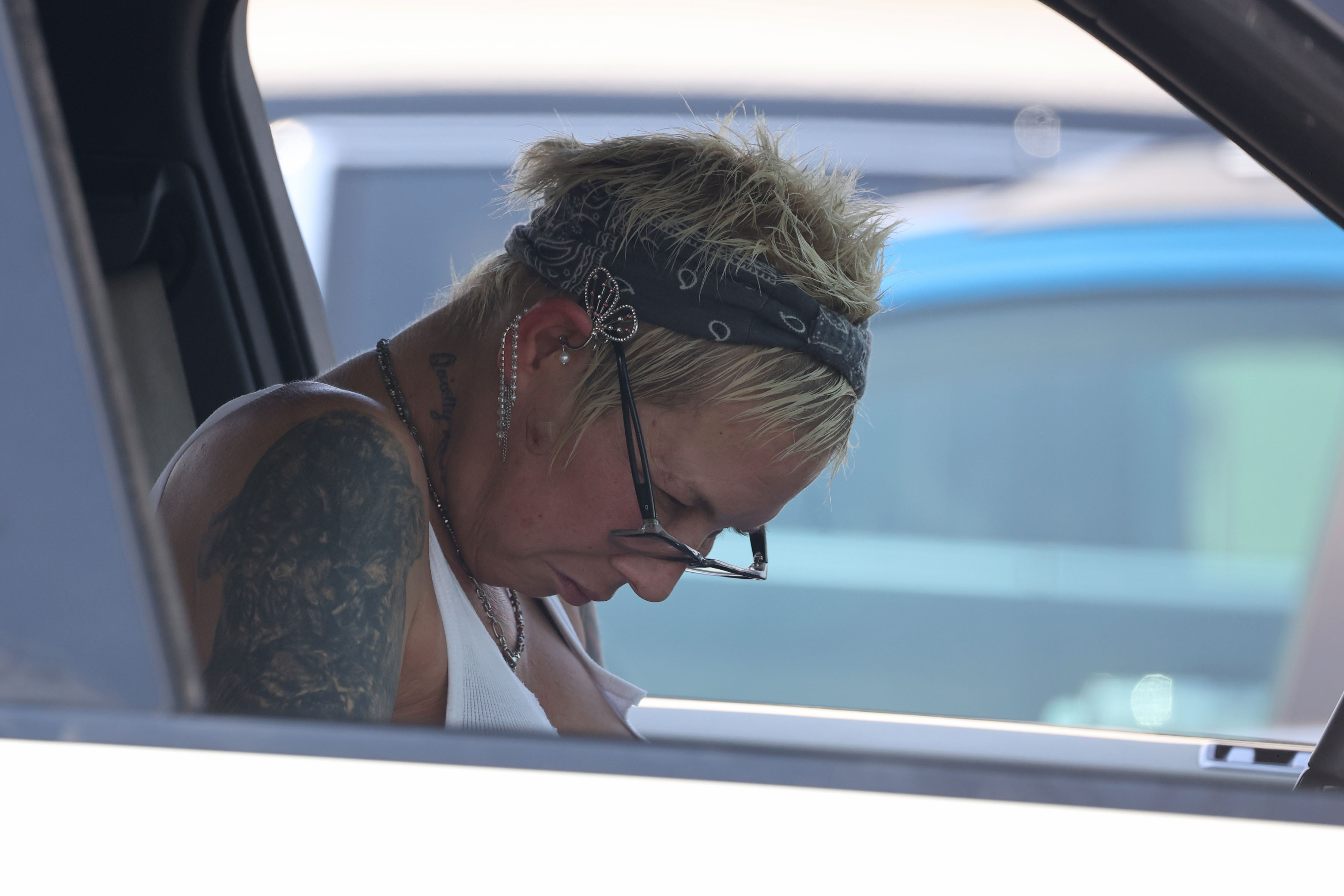Kim Mathers snoozed in the car during a shipping trip close to her home in Michigan