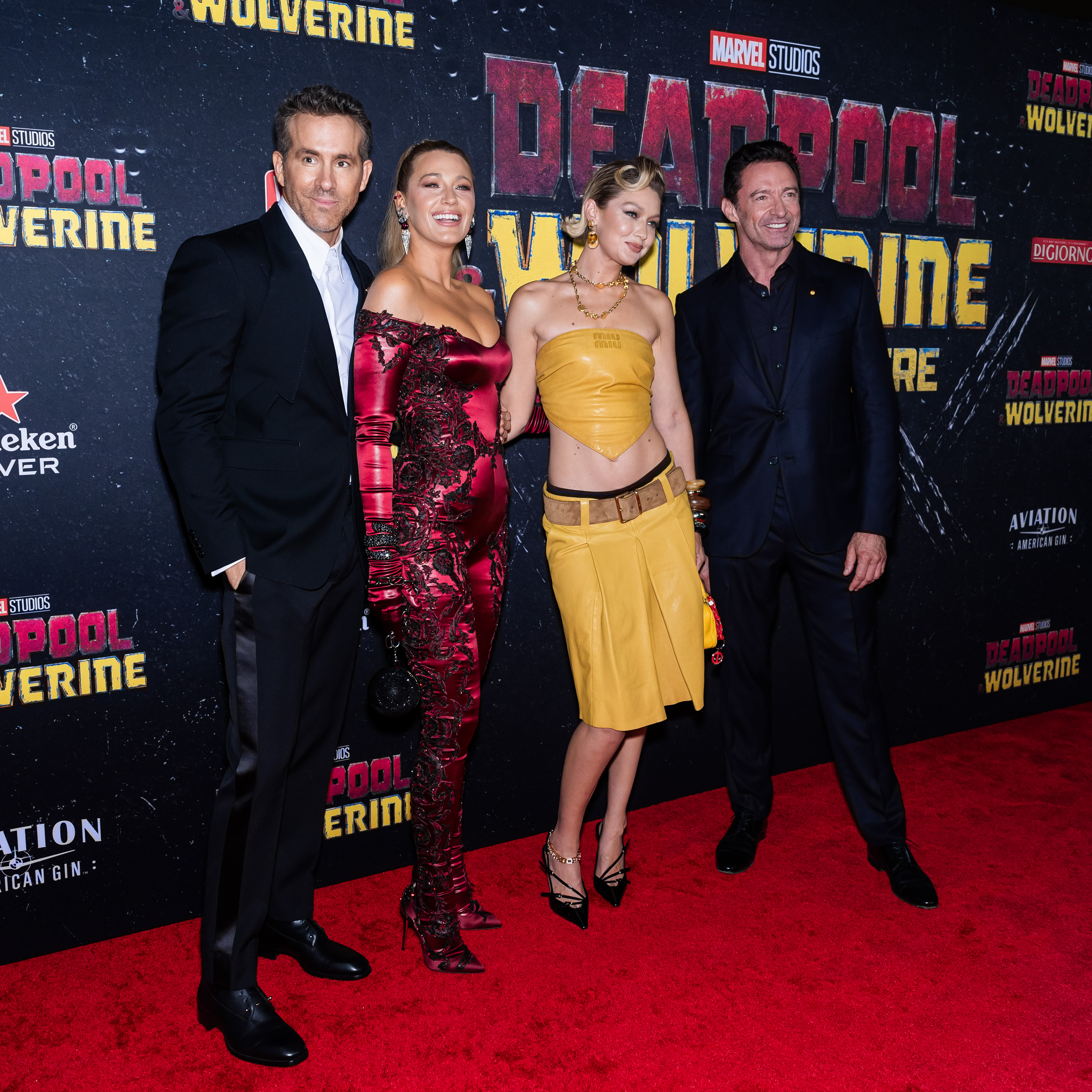 Ryan Reynolds, Blake Lively, Gigi Hadid, and Hugh Jackman at the Deadpool & Wolverine New York Premiere