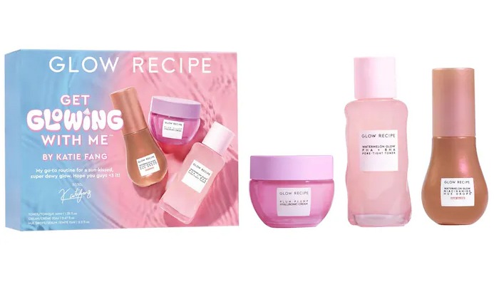 Glow Recipe's Get Glowing With Me Kit by Katie Fang with Hue Drops Tinted Serum is available at Sephora