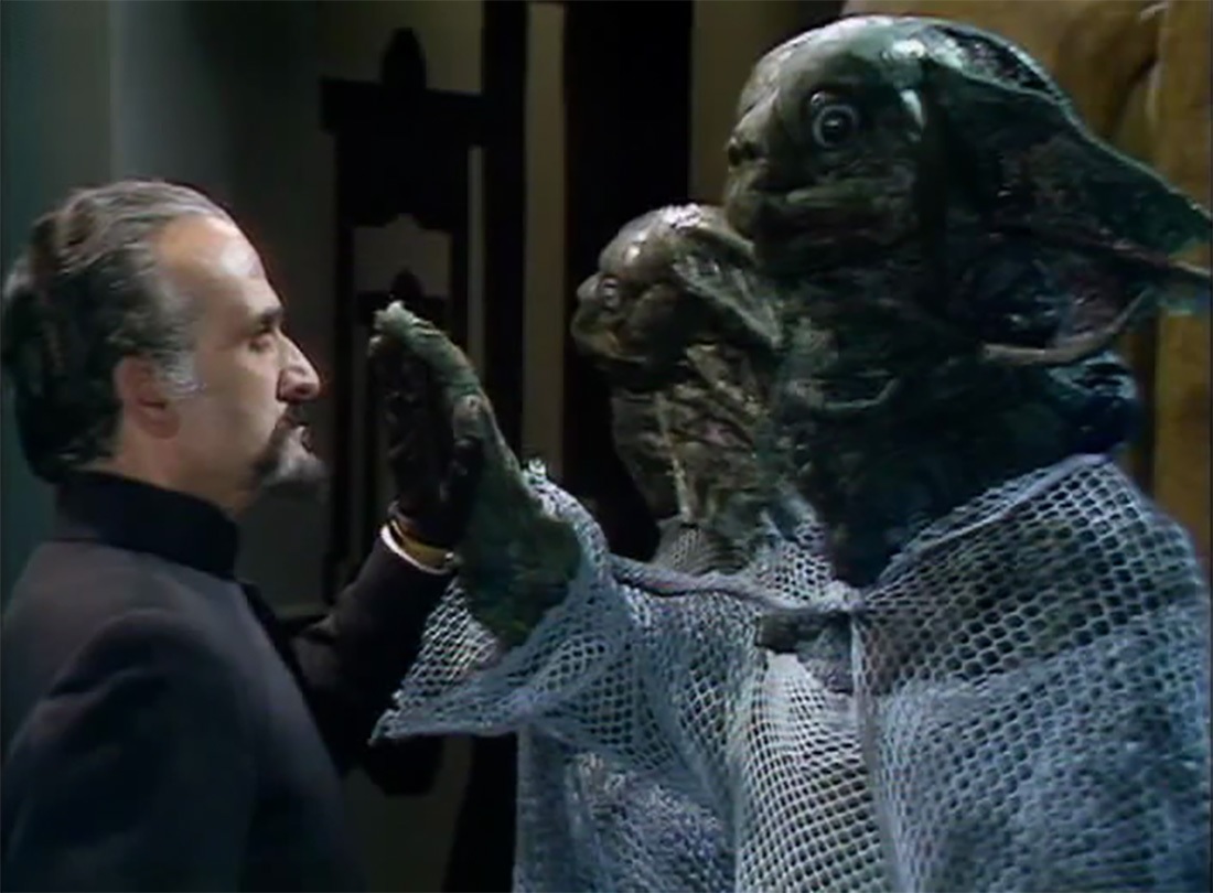 The Master talks to the Turtle-faced Sea Devils in Doctor Who.