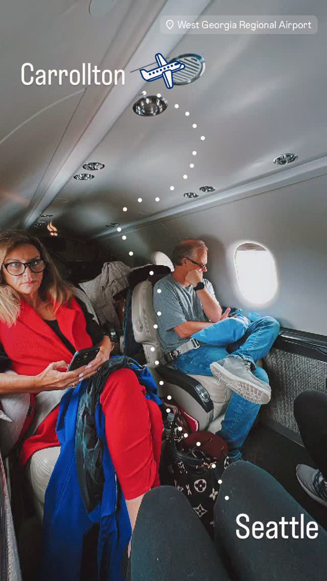 The family shared an Instagram story as they were on the jet headed to Seattle