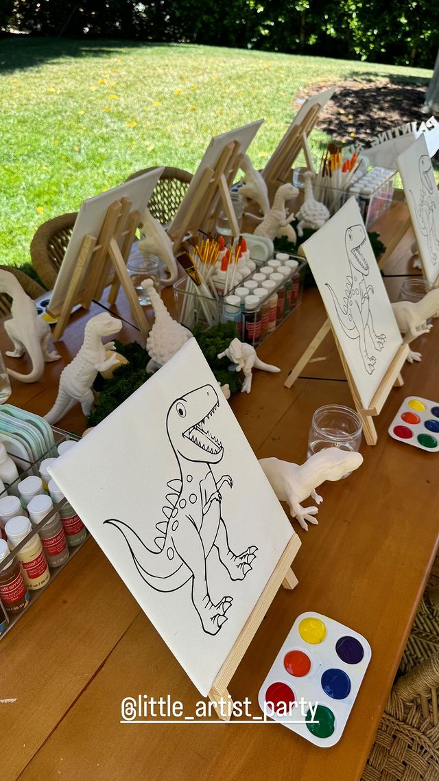 Guests indulged in a spot of painting at the dinosaur-themed party