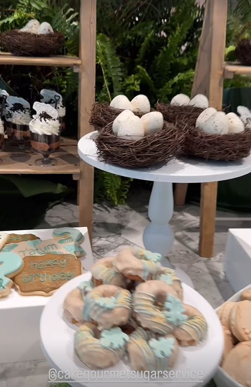 The desert station included a large chocolate dinosaur egg, glazed cake donuts, themed cookie, and chocolate nests with small eggs inside