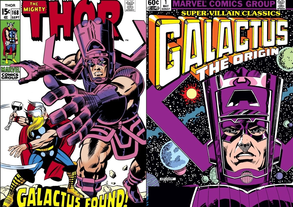 The cover for Thor #168. the origin of Galactus, and a later one-shot which expanded on that material. 