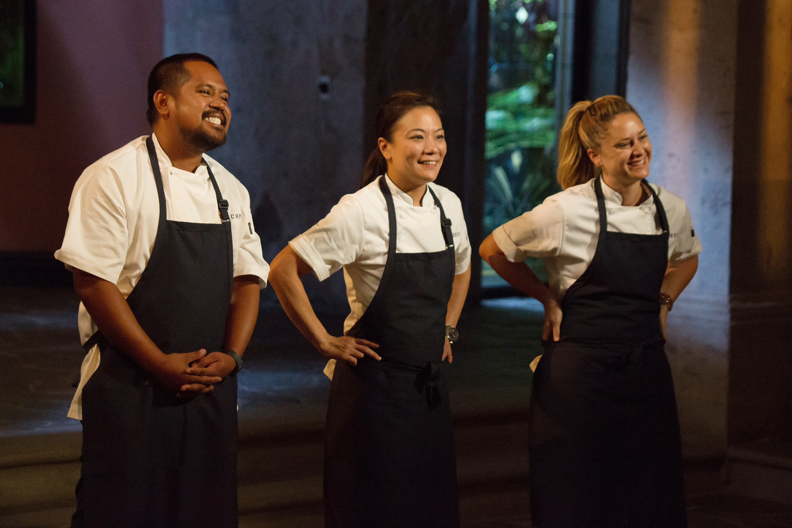 Top Chef contestants Sheldon Simeon, Shirley Chung, and Brooke Williamson