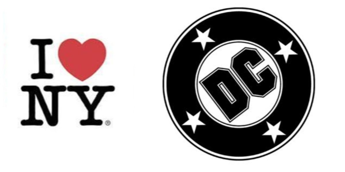 The I Love New York and DC Comics logos designed by graphic designer Milton Glazer.