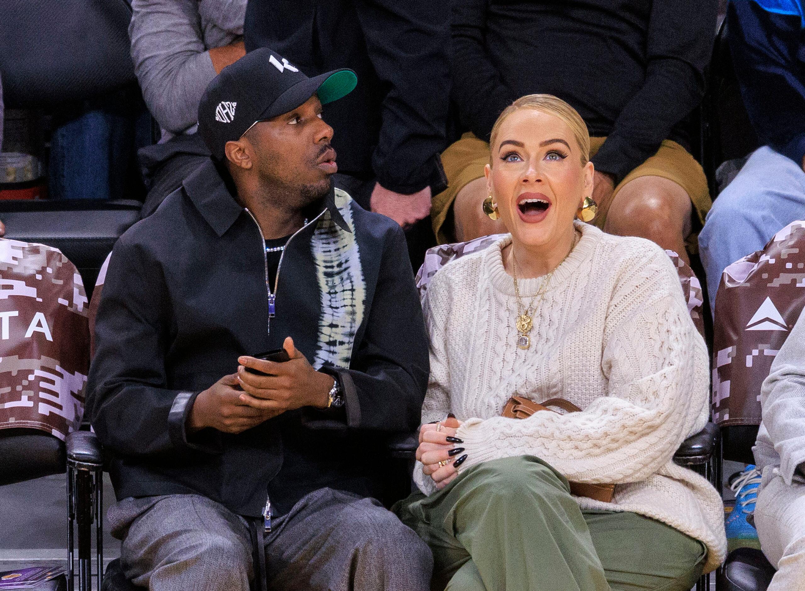 Adele and Rich Paul at Lakers vs. Mavericks game