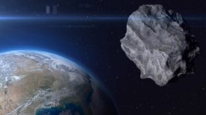 planet earth and asteroid