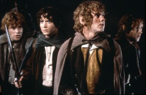 Elijah Wood, Dominic Monaghan, Billy Boyd in 'The Lord of the Rings: The Fellowship of the Ring"