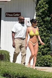 Bianca Censori and Kanye West were spotted at a hotel in California as they enjoyed a day by the pool