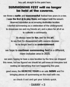 Caverns Ends Partnership With SVDDEN DEATH's Summoning of the Eclipse, Festival Canceled for 2024