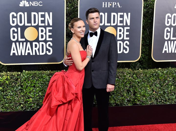 Scarlett Johansson and Colin Jost attend the 77th Annual Golden Globe Awards in 2020.