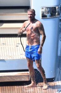 David Beckham proudly displayed his toned body as she stripped off for a shower on his £16m superyacht