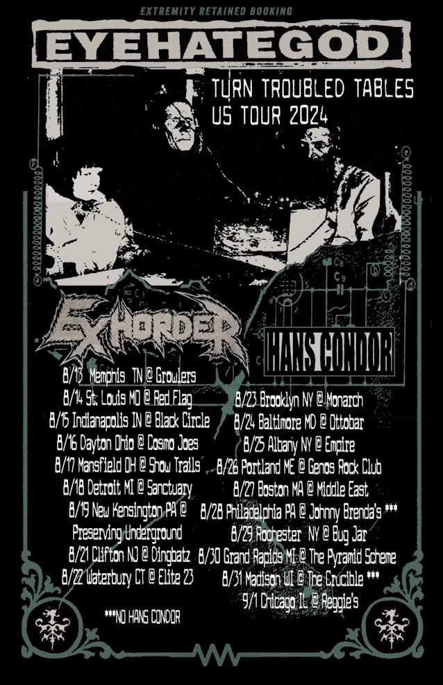 EYEHATEGOD Announces Summer 2024 U.S. Tour With EXHORDER And HANS CONDOR